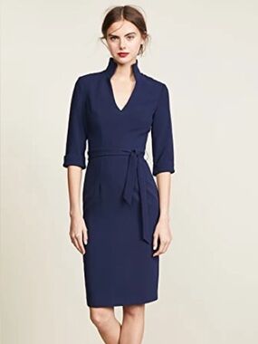 Black Halo size 4 Navy V-Neck Tie-Waist Dress